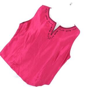 A WILD THYME! FUSCHIA PINK W/BLACK EMBROIDERY & BEADING TANK STYLE TOP! SZ 22